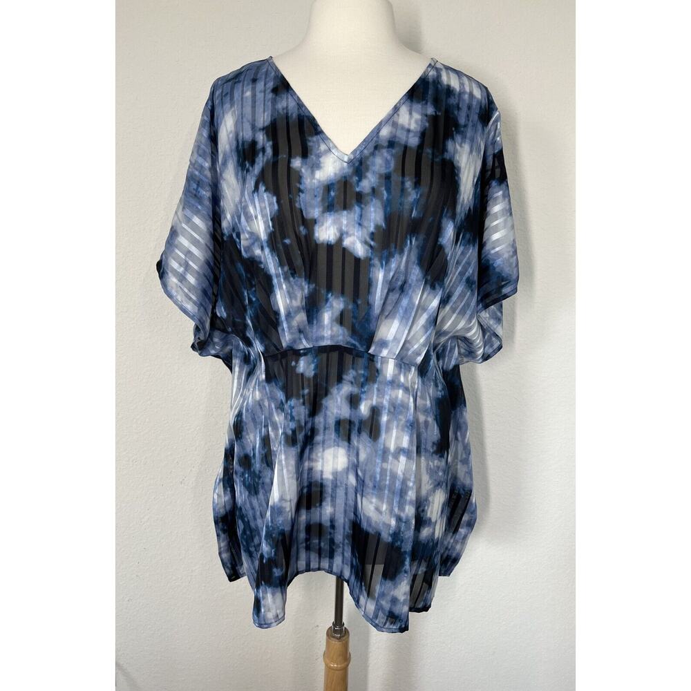 Lane Bryant Tie Dye Kimono Tunic Top Womens Size 10 12 Poncho Semi-Sheer Blue - Picture 2 of 12
